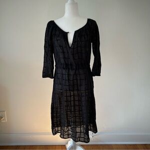Erica Tanov 100% cotton sheer black checkered dress with tie waist. Size 0